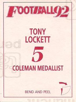 1992 Select AFL Stickers #5 Tony Lockett Back